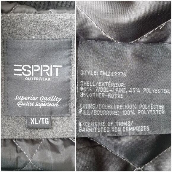 ESPRIT Wool Blend Jacket Coat Front Button & Zip-Up Closure Grey Men's XL - Picture 15 of 16